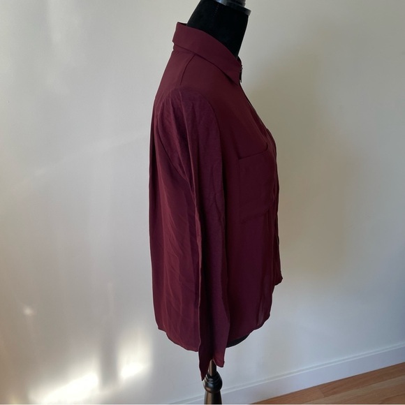 THE KOOPLES SPORT Burgundy Zip Front Mixed Media Long Sleeve Blouse Shirt Size S - Picture 4 of 10